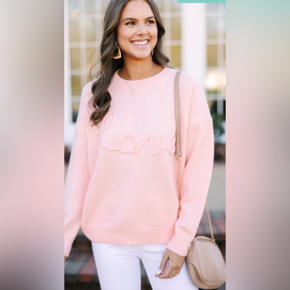 ‘Love’ Corded Sweater | Mint Julep Boutique | Blush Pink Peach | Large